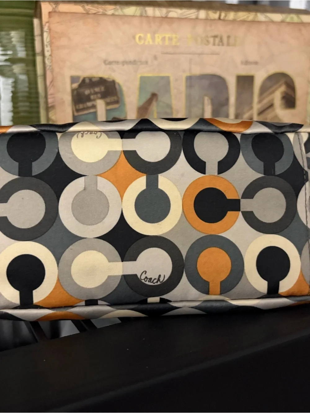 Coach Multicolor Circle Print Shoulder Bag with Brown Trim